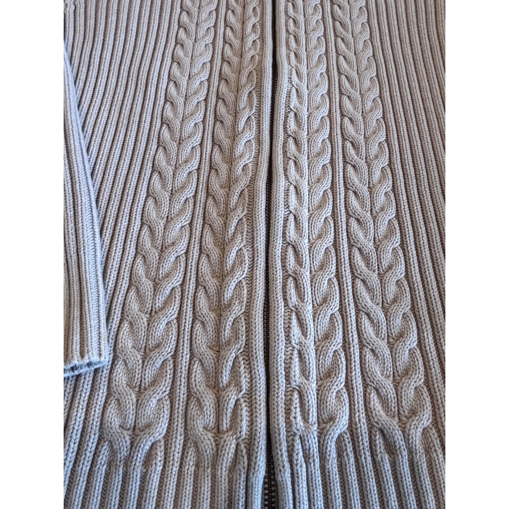 Lands End Women's 2X Beige Cable Knit Full Zip Mock Neck Cardigan Sweater 87869 - Picture 3 of 12